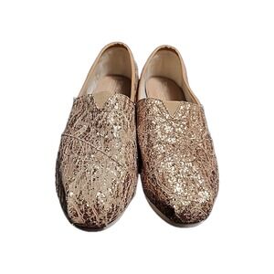 Ladies TOMS Shimmery Rose Gold Lace Slip-on Casual‎ Shoes, sz 9.5